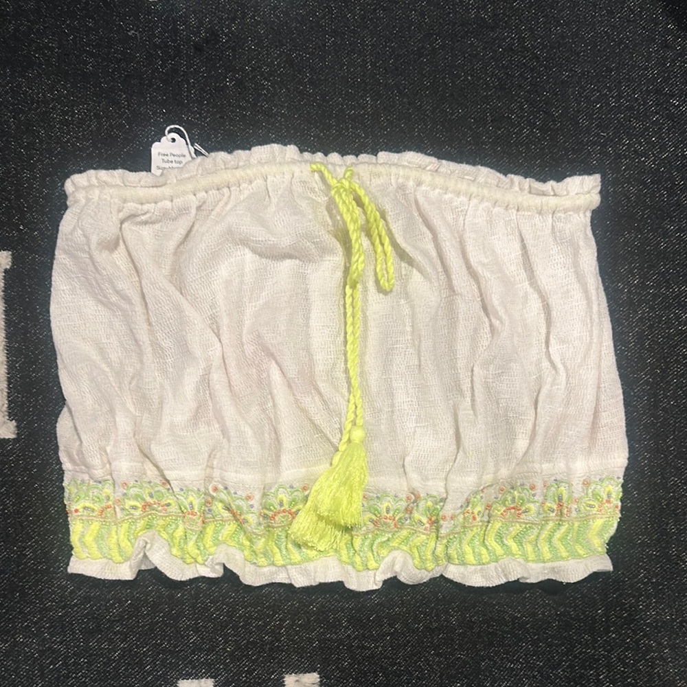 Free People Cream and Yellow Embroidered Top